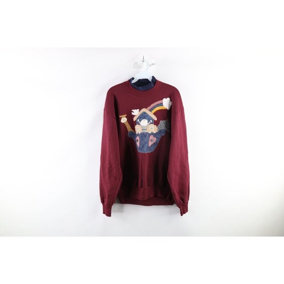 Vintage Tops - Vintage 90s Womens Size Medium Quilt Patchwork Noahs Ark Animal Sweatshirt USA